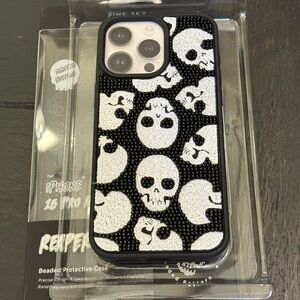 Pink Sky Skull Skulls Reaper Halloween iPhone 15 Pro Max Beaded Case NWT NIB